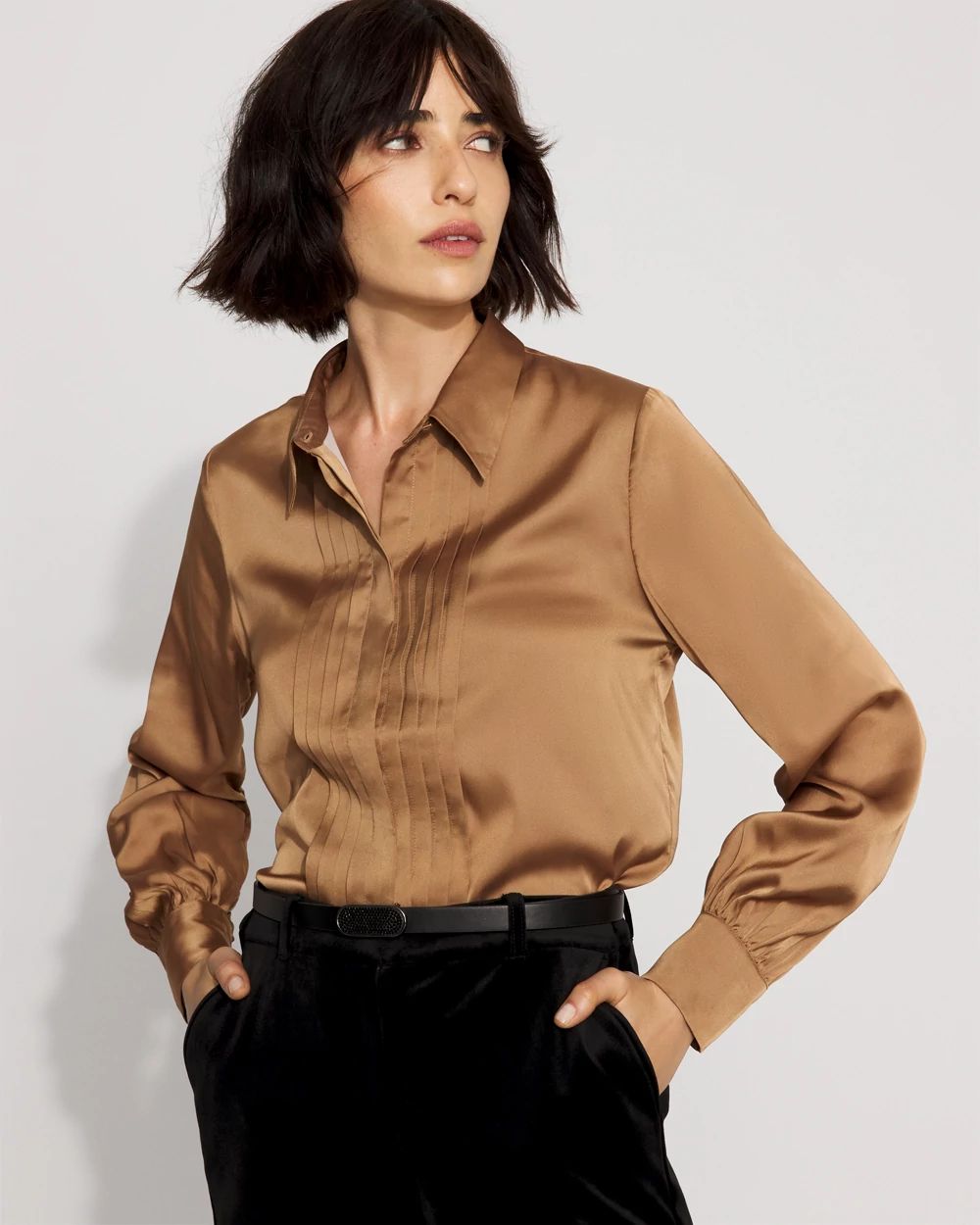 Pintuck Satin Shirt | White House Black Market